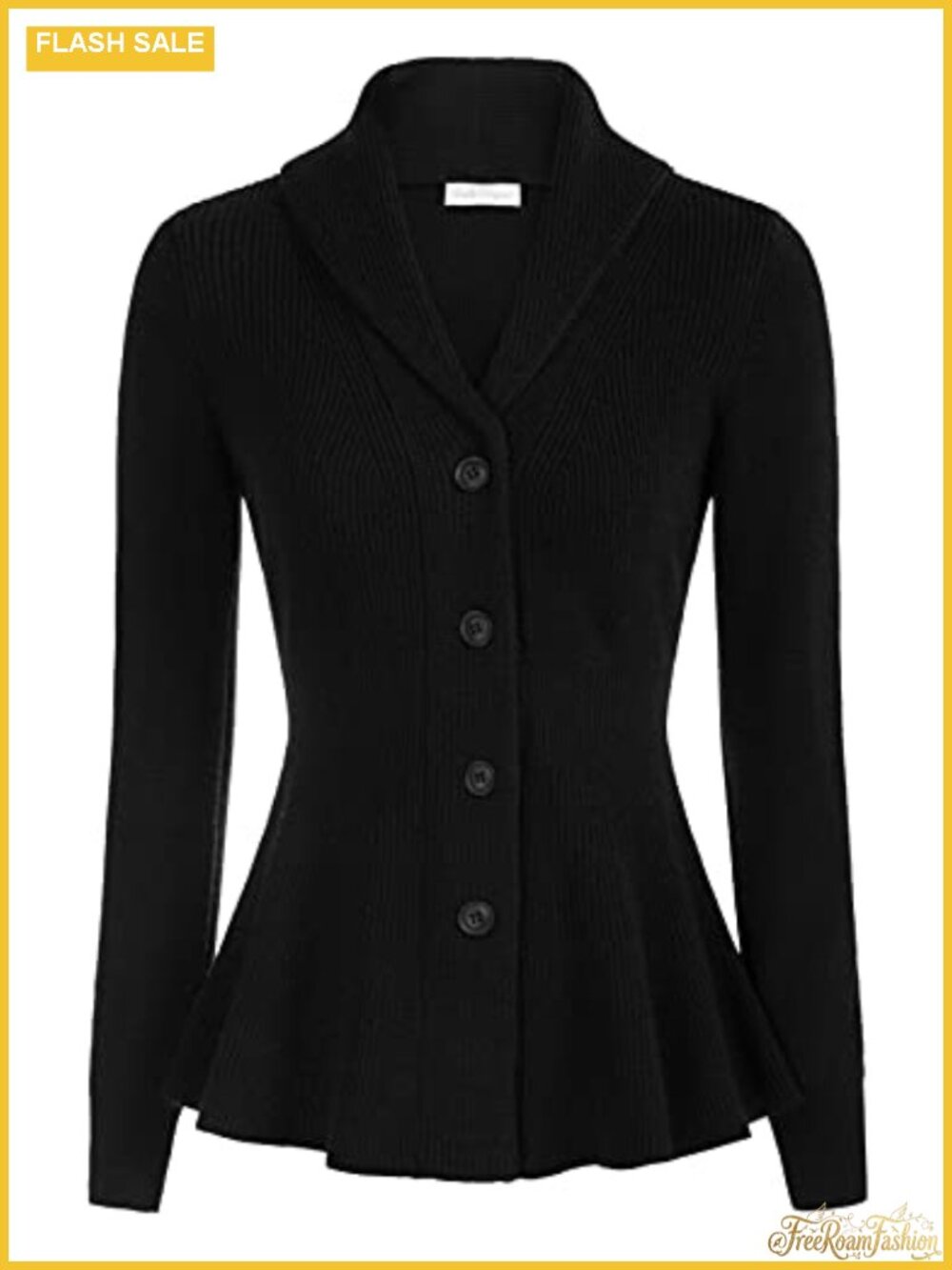 Vintage Shawl Lapel Button Down Cardigan Sweater Peplum Hem Outwear
